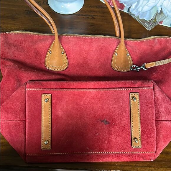 Dooney & Bourke Red Tote with Leather Handles material is suede - Picture 13 of 17